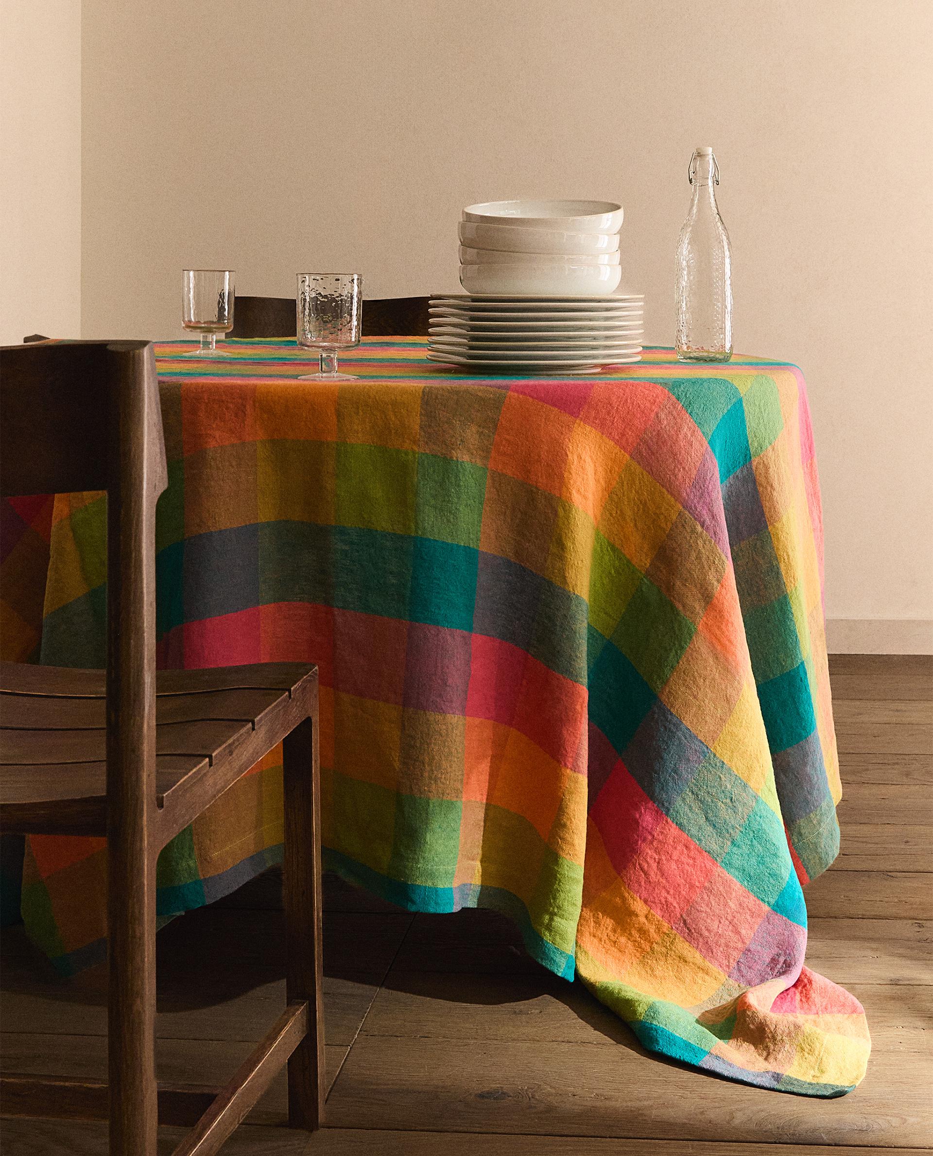 MULTICOLORED CHECK LINEN TABLECLOTH | Zara Home United States of America