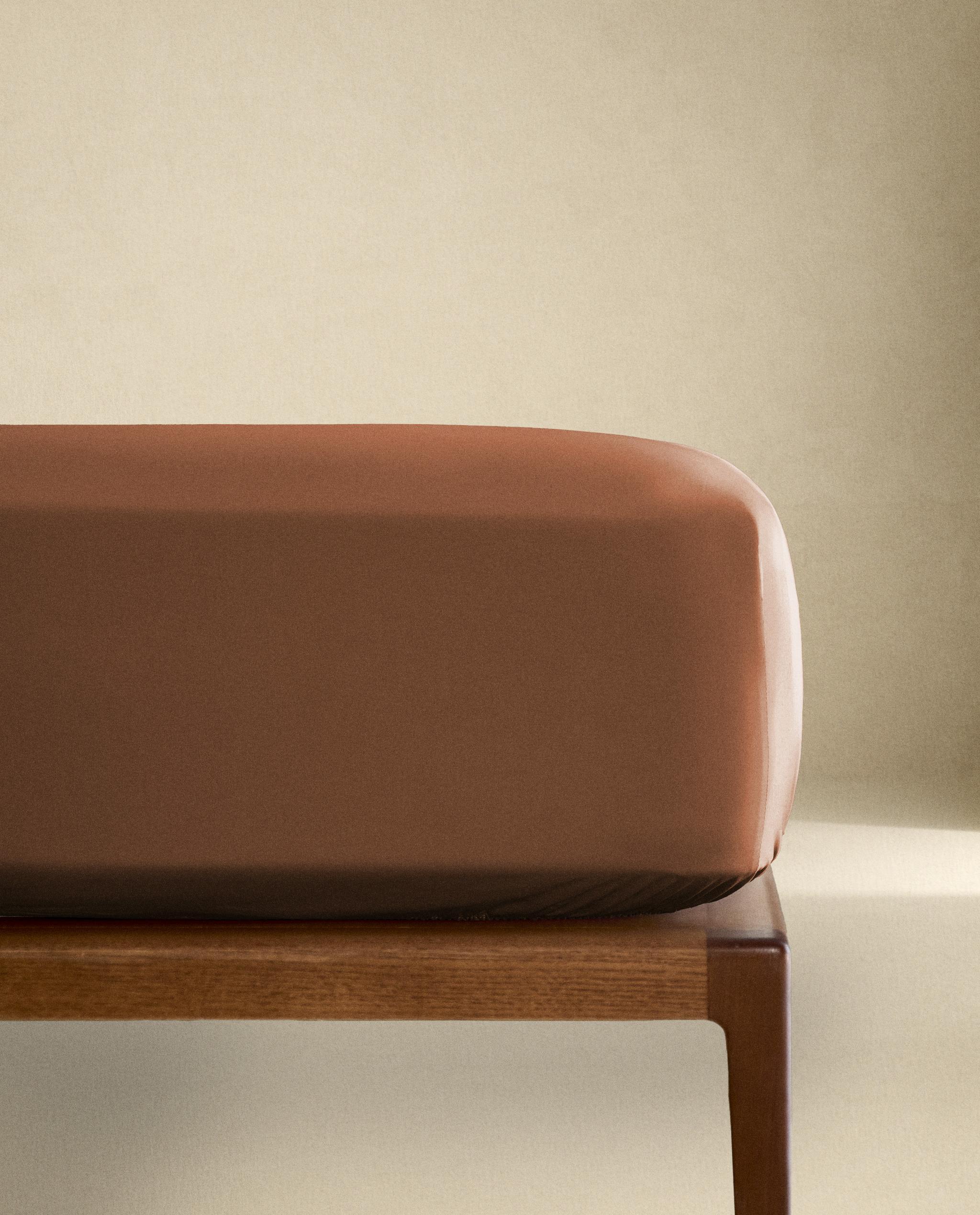 ザラホーム Zara  ベージュ サテン ボックスシーツ パーケルコットン ボックスシーツ | 高さ40CM（300スレッド） | Zara