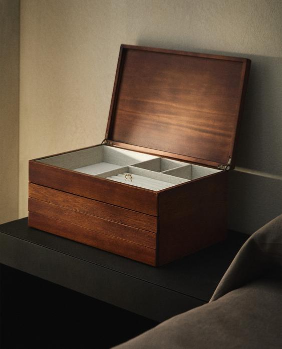 LARGE WOODEN JEWELLERY BOX WITH DRAWERS