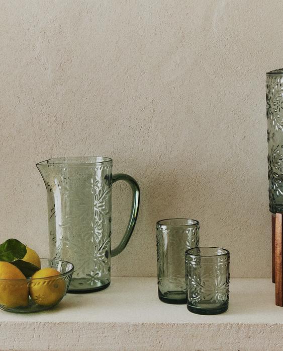 AKRILNI STAKLENI SET SA CVETNIM DEZENOM