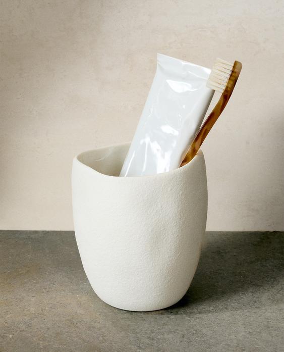 Portaspazzolini Ceramica Motivo Marmo 300ml | Bicchiere Elegante Per Bagno - Foto 6