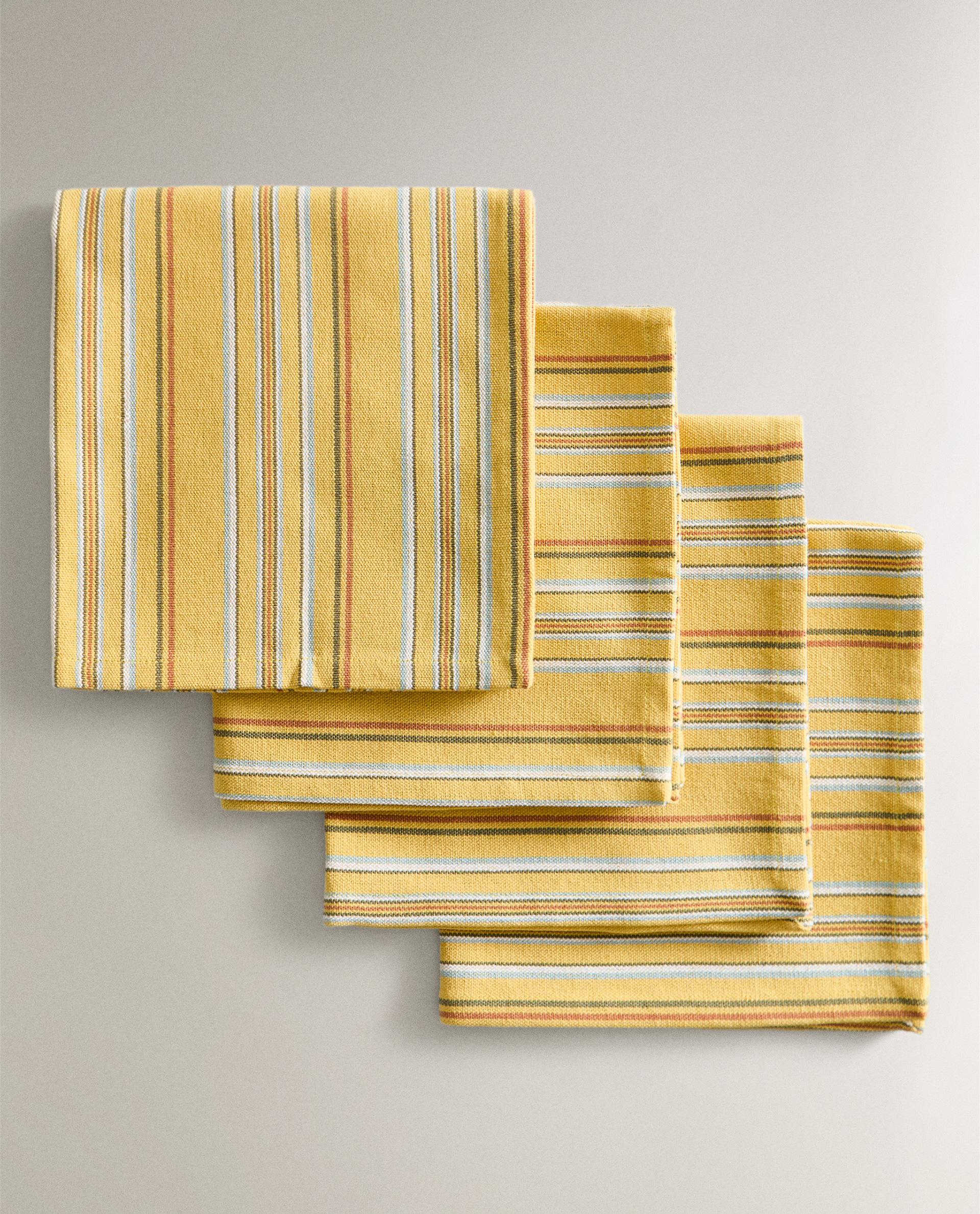 マルチカラー ストライプ柄 コットン テーブルナプキンセット（4枚
