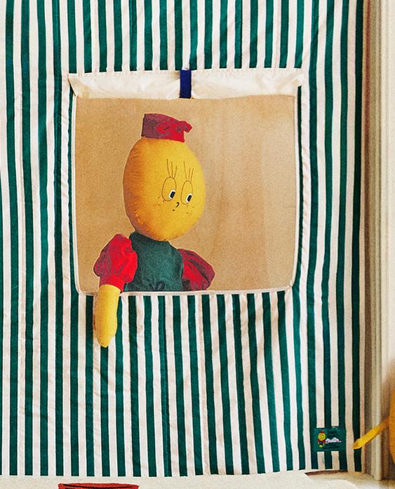 KIDS' X THE ANIMALS OBSERVATORY COTTON CURTAIN WITH WINDOWS