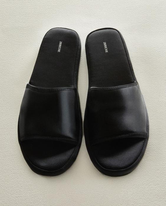 サテン フラットフォーム スライドスリッパ