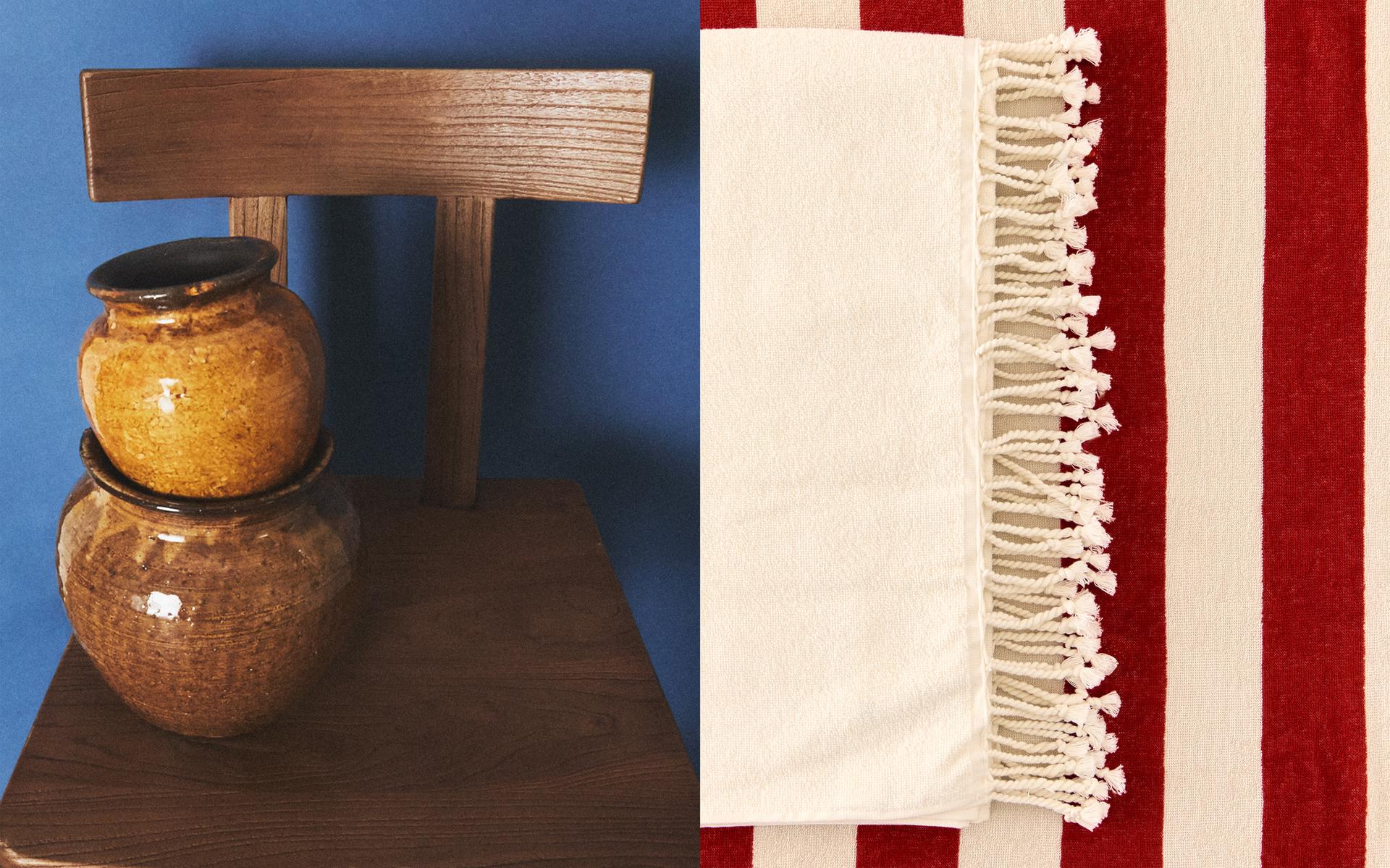 HANDDOEKEN, VAAS EN STOEL