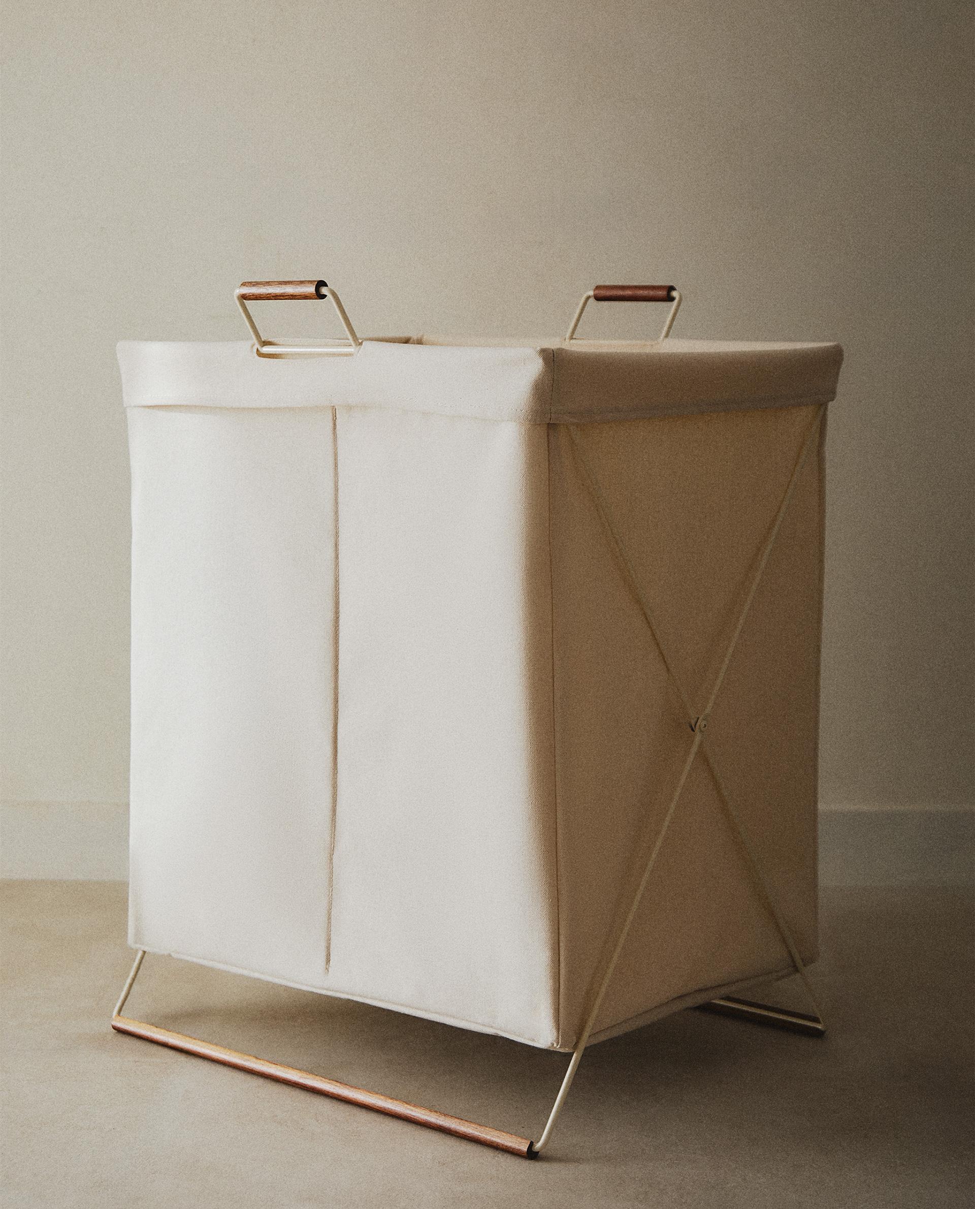 ホワイト ラタン調　ランドリーバスケット♦️ZARA♦️折り畳み可♦️送料込 ホワイト ラタン風 ランドリーバスケット☆ZARAHOME☆折り畳み可☆送料