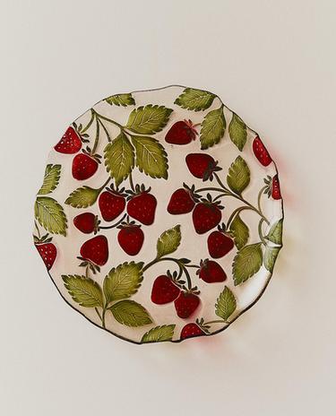 PLATO POSTRE VIDRIO FRESAS