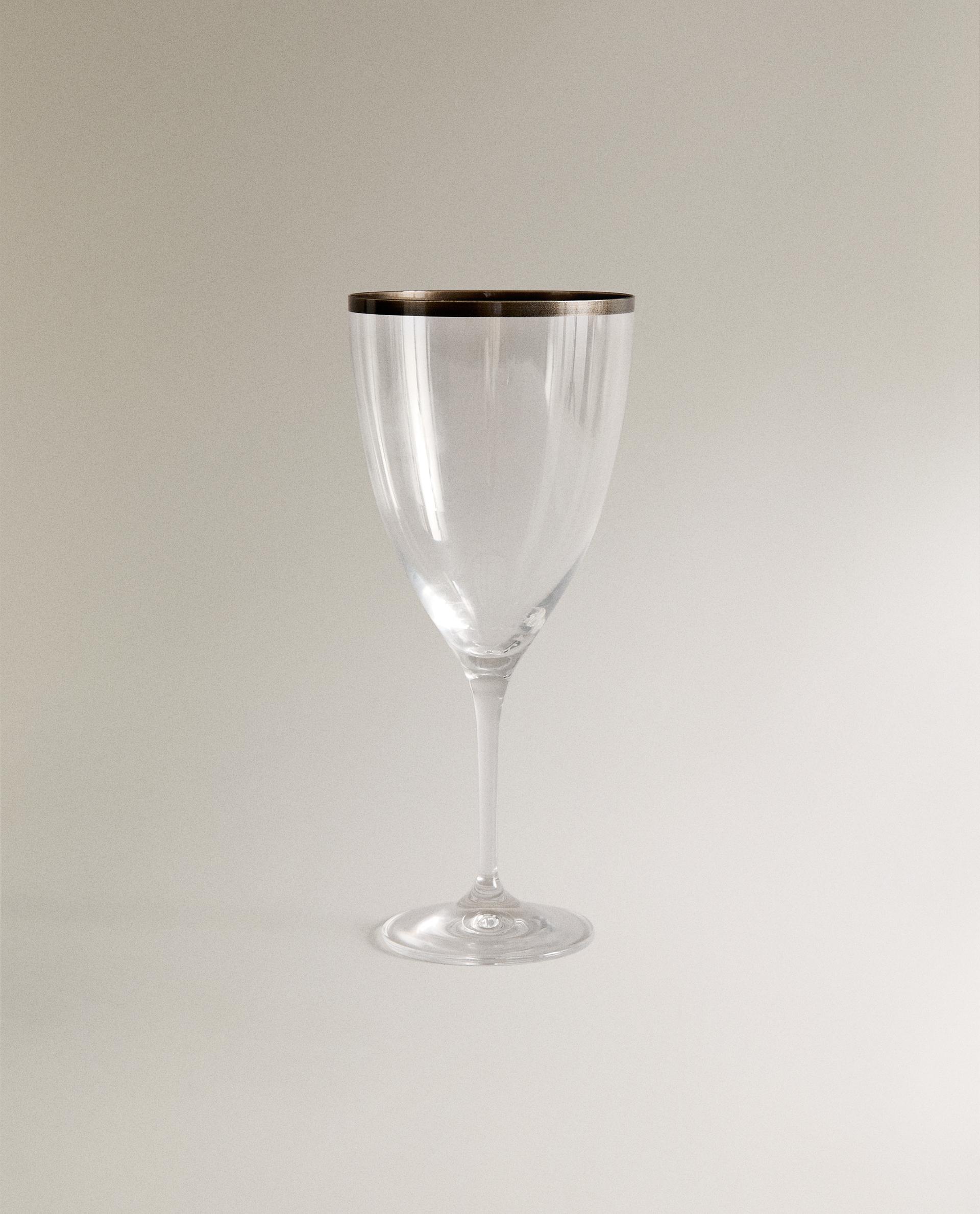 KRISTALLOOK WIJNGLAS MET METALEN RAND KERST