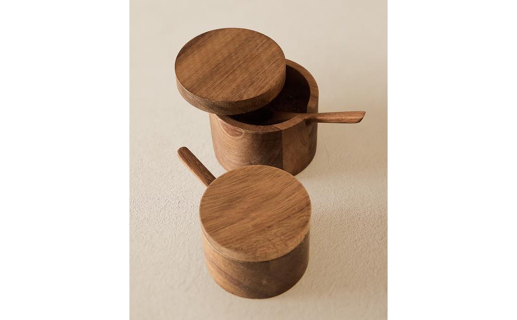 WOODEN SUGAR BOWL WITH SPOON WOODEN SUGAR BOWL WITH SPOON