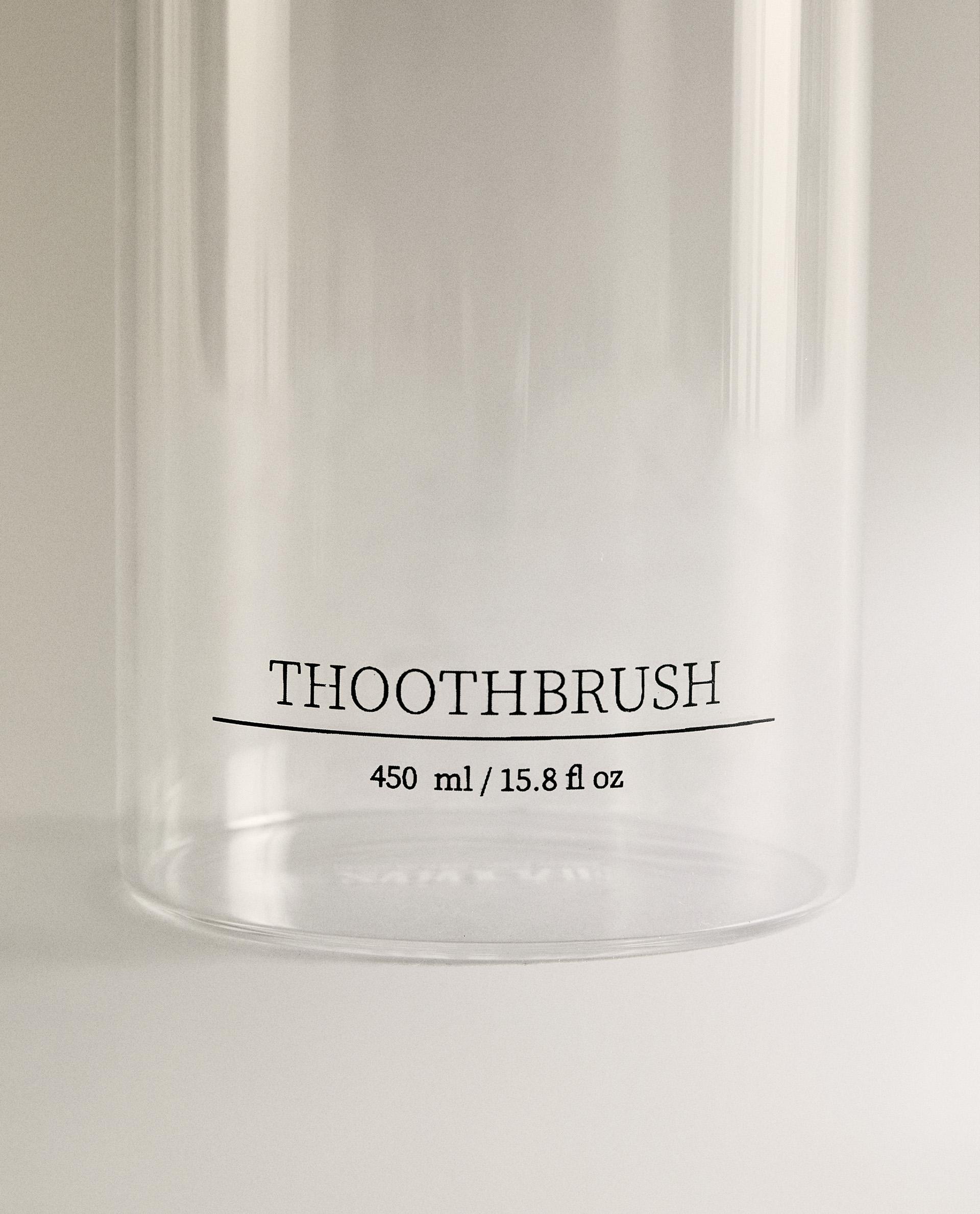 BOROSILICATE GLASS SLOGAN TOOTHBRUSH HOLDER