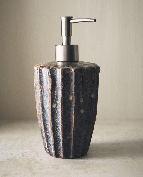 TERRACOTTA SOAP DISPENSER WITH RAISED DESIGN