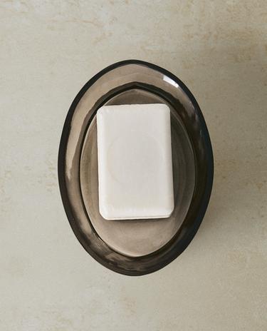SMOKY TEXTURED GLASS BATHROOM SOAP DISH