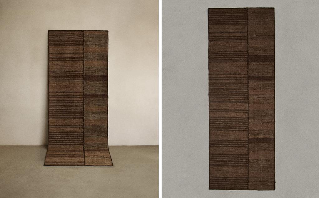 TAPETE DE LÃ COM LINHAS EM CONTRASTE