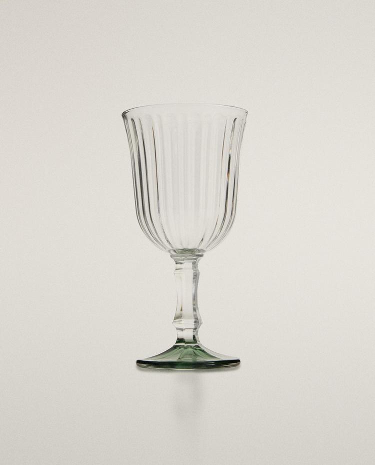 WINE GLASS WITH RAISED DESIGN AND COLOURED BASE