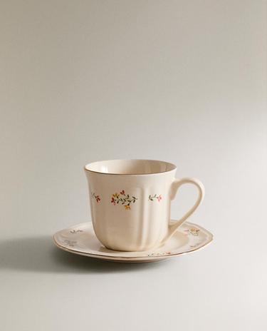 FLORAL PORCELAIN TEACUP AND SAUCER