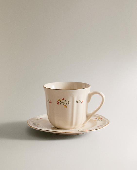 FLORAL PORCELAIN TEACUP AND SAUCER
