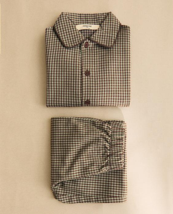 CONJUNTO DE PIJAMA INFANTIL DE FLANELA COM XADREZ PEQUENO