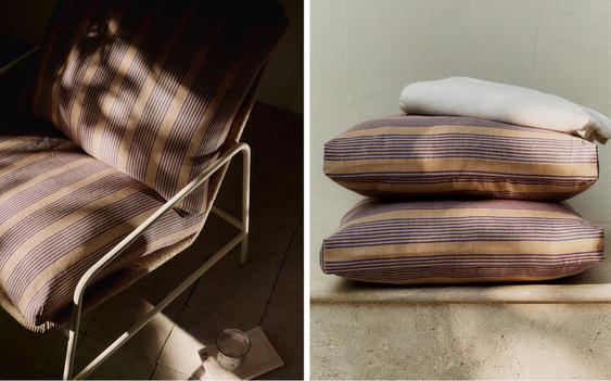 SILLA EXTERIOR Y COJINES RAYAS