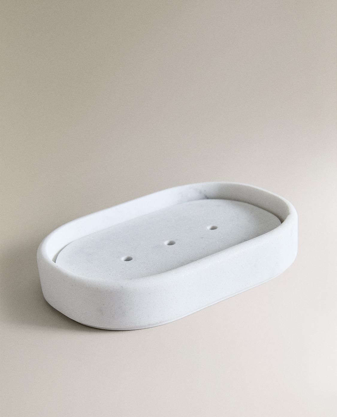 Jabonera De Baño Redonda De Resina - Textura Mármol Blanco, Antideslizante, 11.5x10 Cm