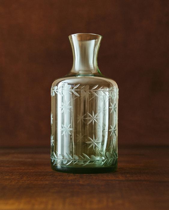 GLASS CHRISTMAS BOTTLE WITH ENGRAVED BORDER