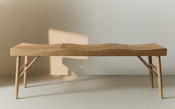 WOOD AND RATTAN BENCH