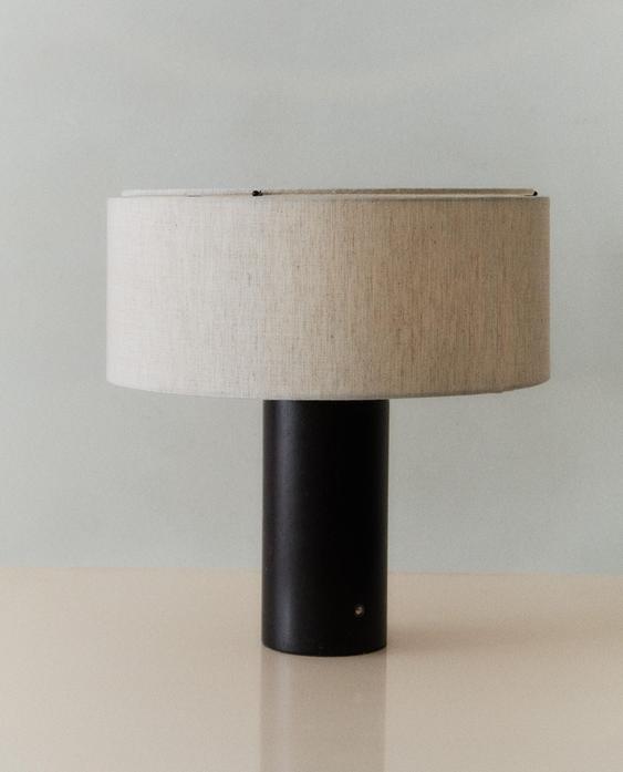 LÁMPARA MESA INALÁMBRICA MADERA Y LINO GRANDE LÁMPARA MESA INALÁMBRICA MADERA Y LINO GRANDE