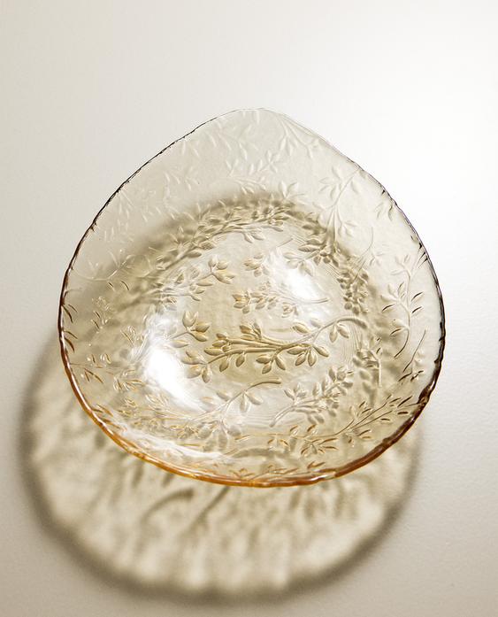 LARGE FLORAL GLASS BOWL