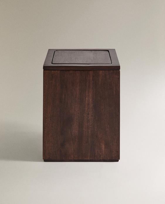 SQUARE DARK WOOD BATHROOM BIN