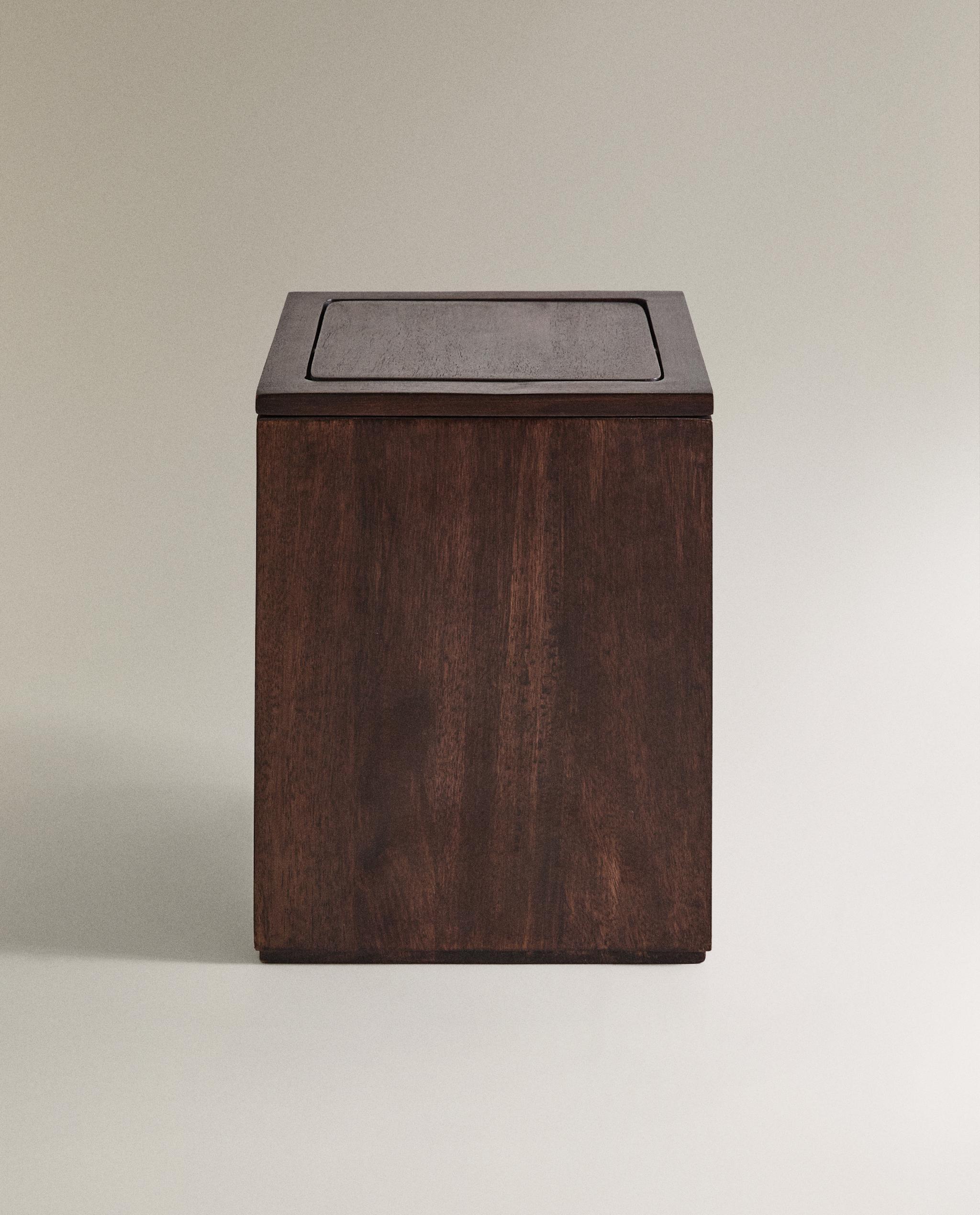 SQUARE DARK WOODEN BATHROOM BIN