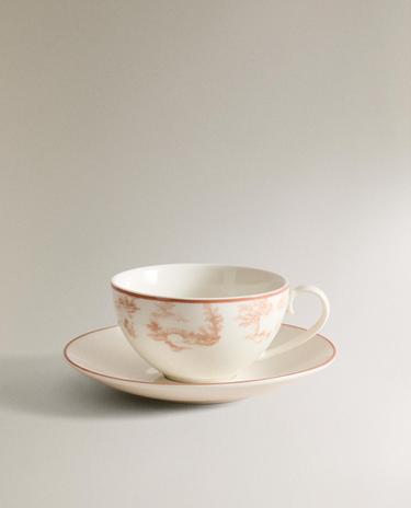 TASSE À THÉ ET SOUCOUPE PORCELAINE TOILE DE JOUY