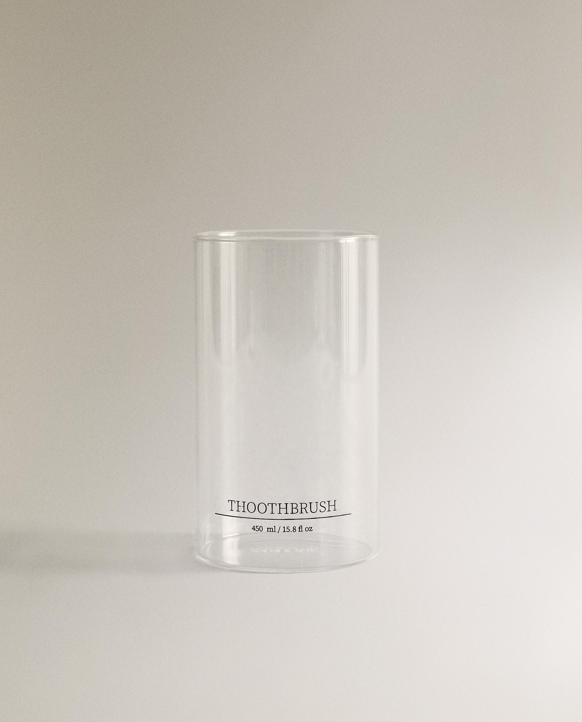 BOROSILICATE GLASS SLOGAN TOOTHBRUSH HOLDER