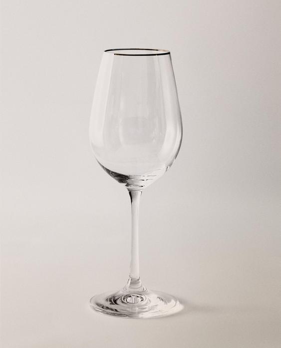 TAÇA DE CRISTALINO COM FIO PRATEADO