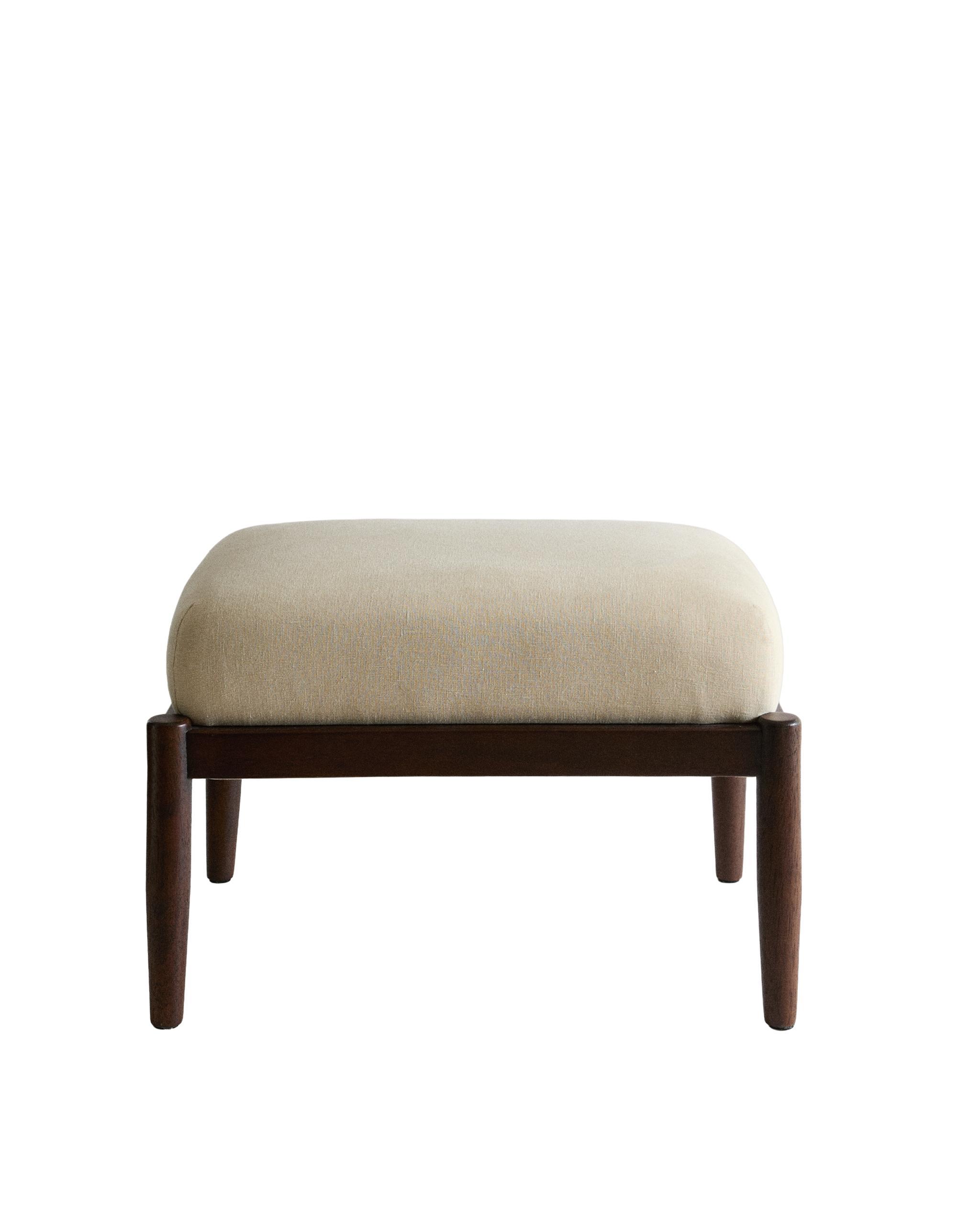 WOOD AND LINEN FOOTREST STOOL product thumbnail 3