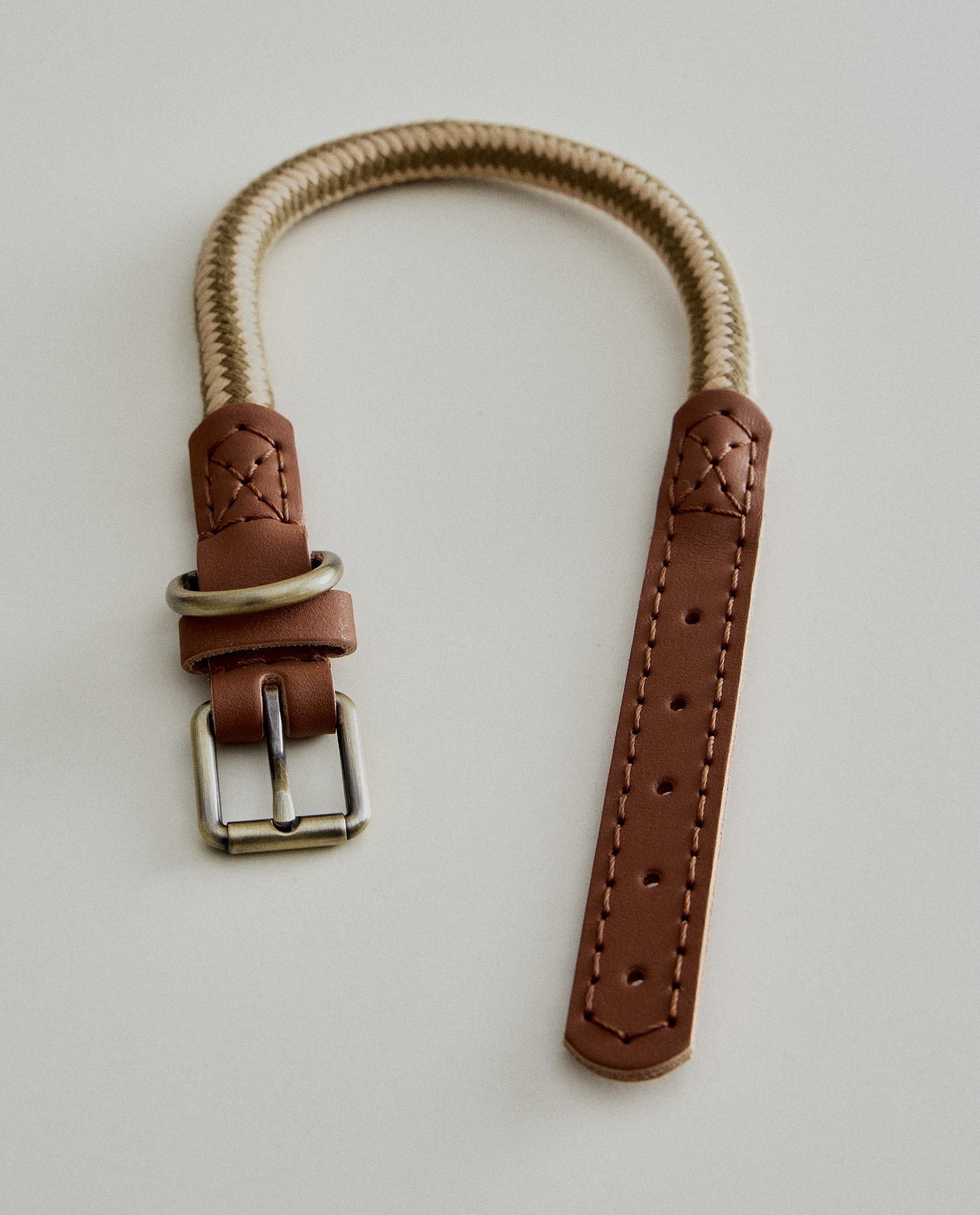 LEATHER AND ROPE DOG COLLAR