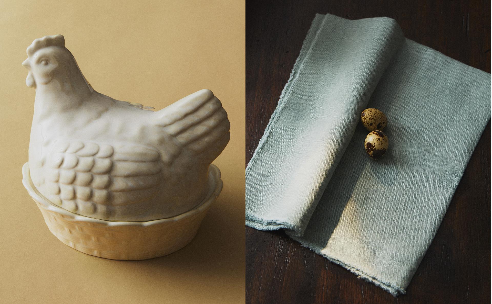 CERAMIC HEN JAR AND LINEN NAPKIN CERAMIC HEN JAR AND LINEN NAPKIN
