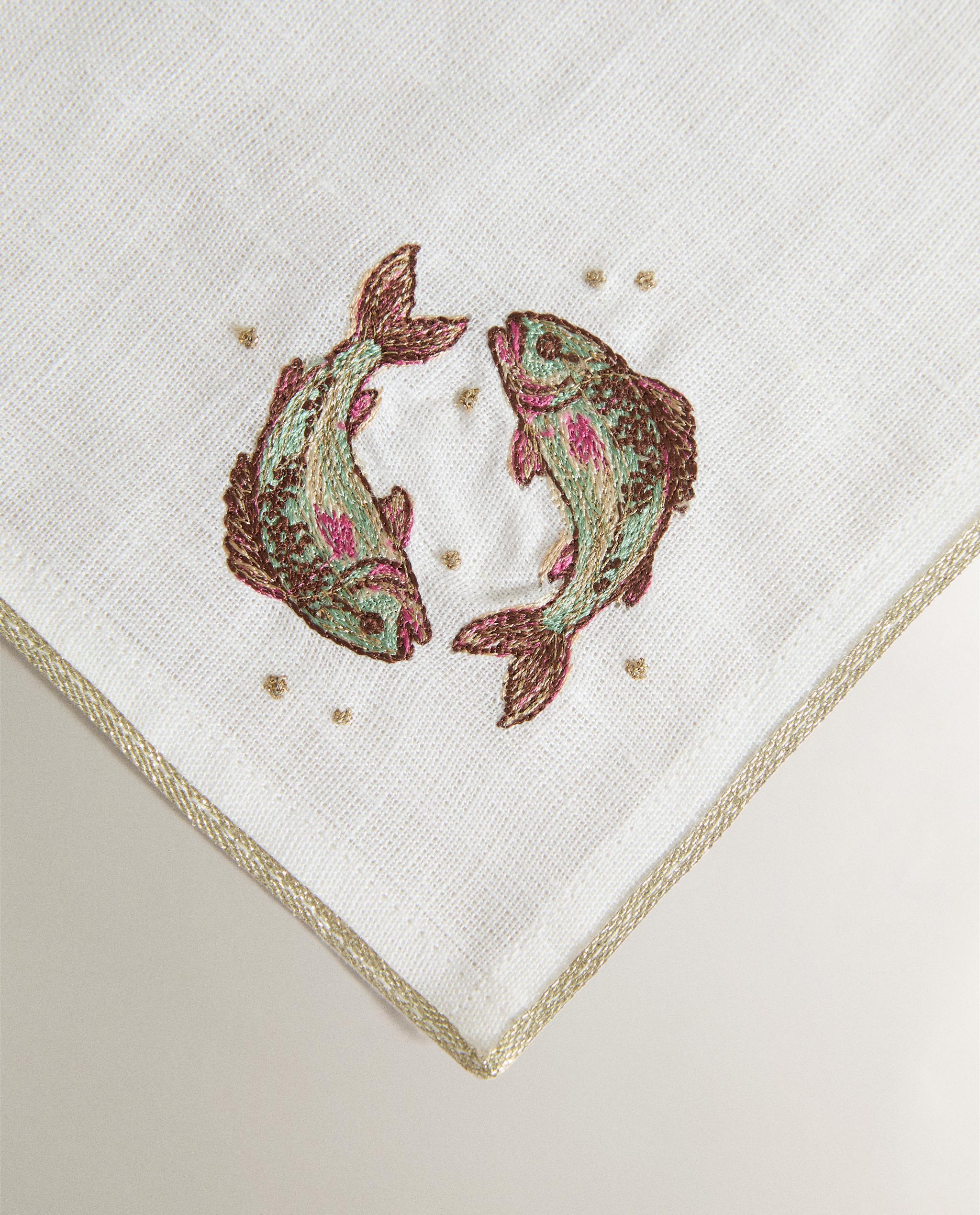 PISCES EMBROIDERED LINEN NAPKIN | MARISA BERENSON