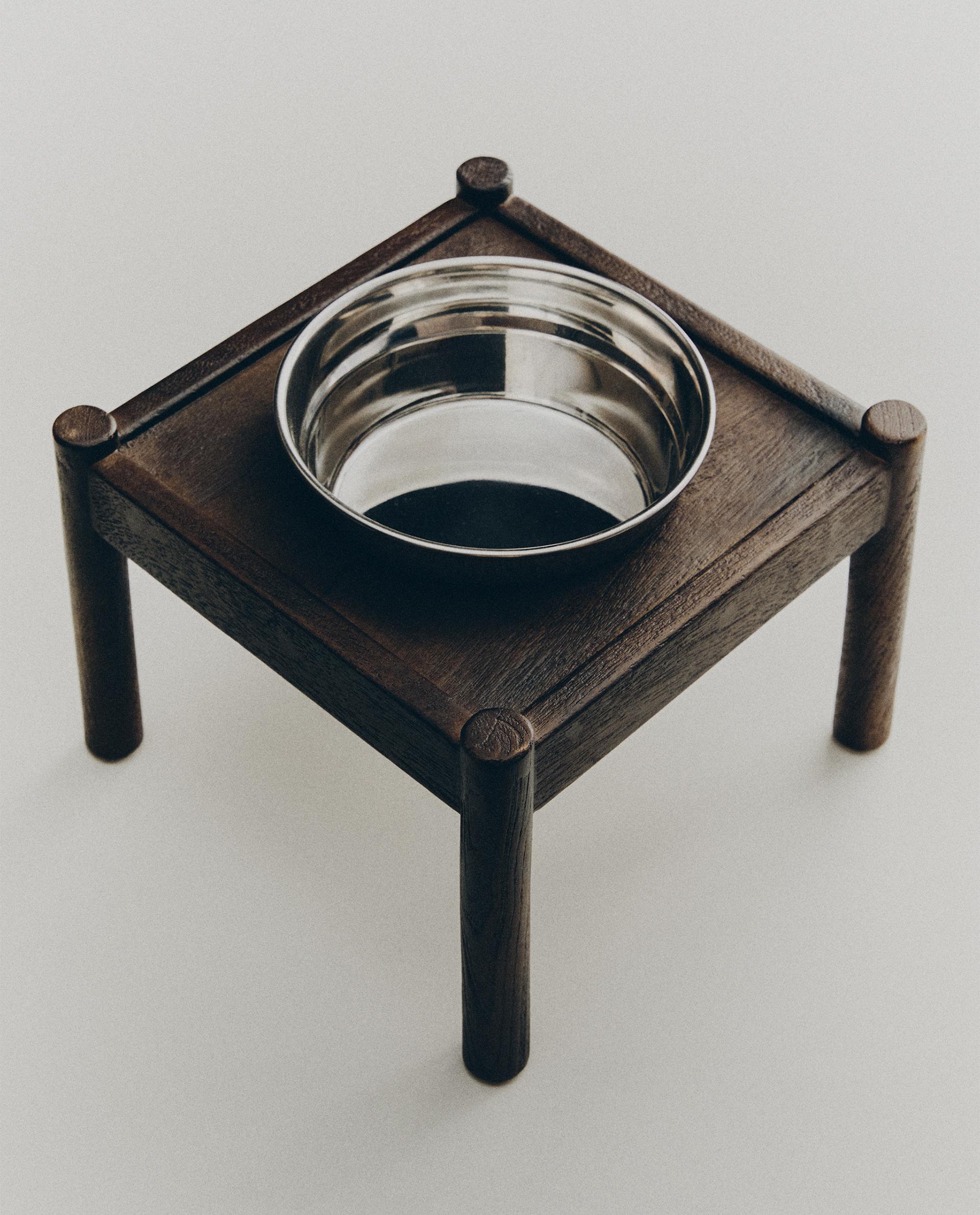 TALL WOODEN PET FOOD BOWL