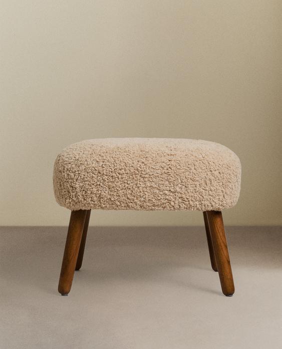Beige Terrycloth Footrest Stool - Comfort & Style
