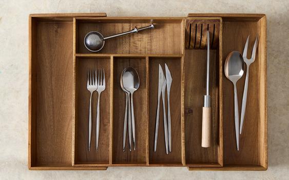 علبة أدوات طعام خشب قابلة للتمديد