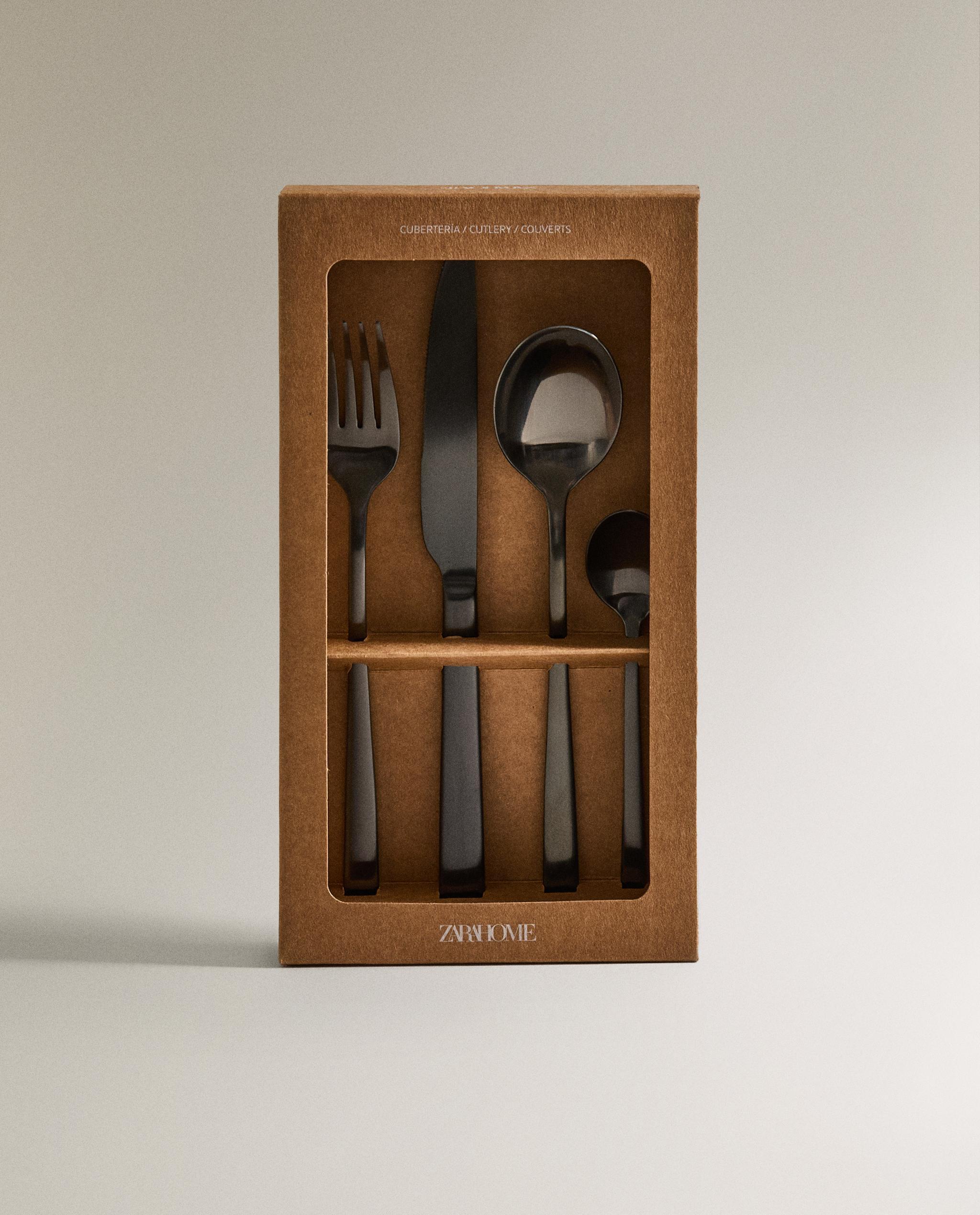 4-PIECE BLACK STEEL FLATWARE SET | Zara Home United States of America