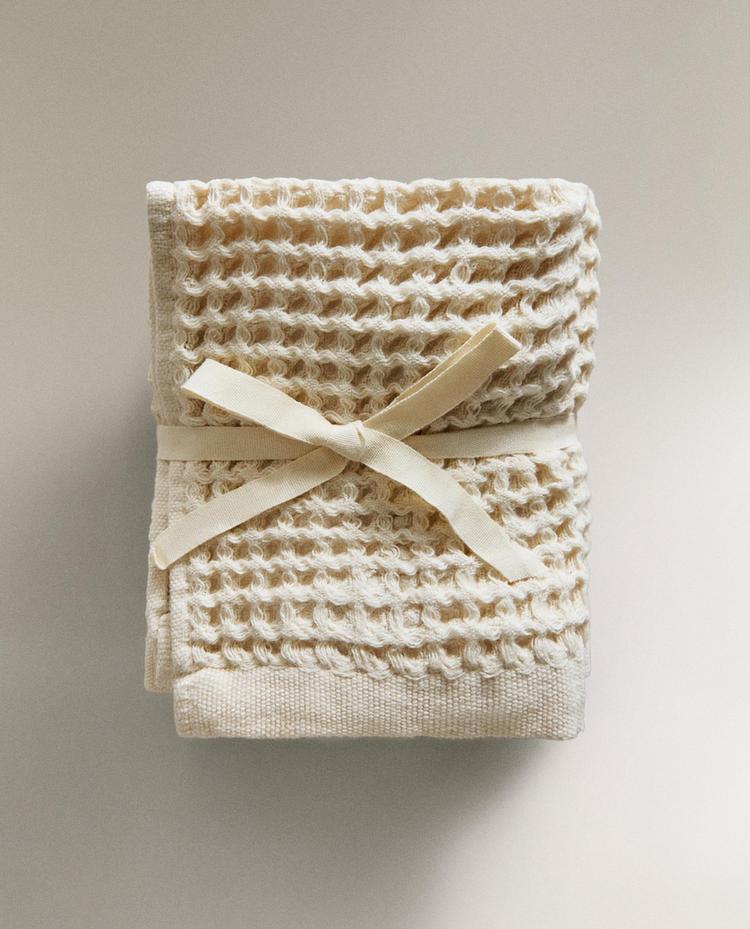 WAFFLE-KNIT COTTON HAND TOWEL (PACK OF 3)