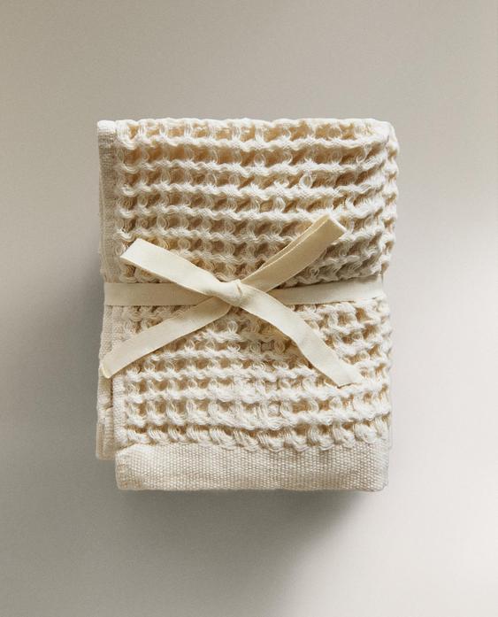 WAFFLE-KNIT COTTON HAND TOWEL (PACK OF 3)