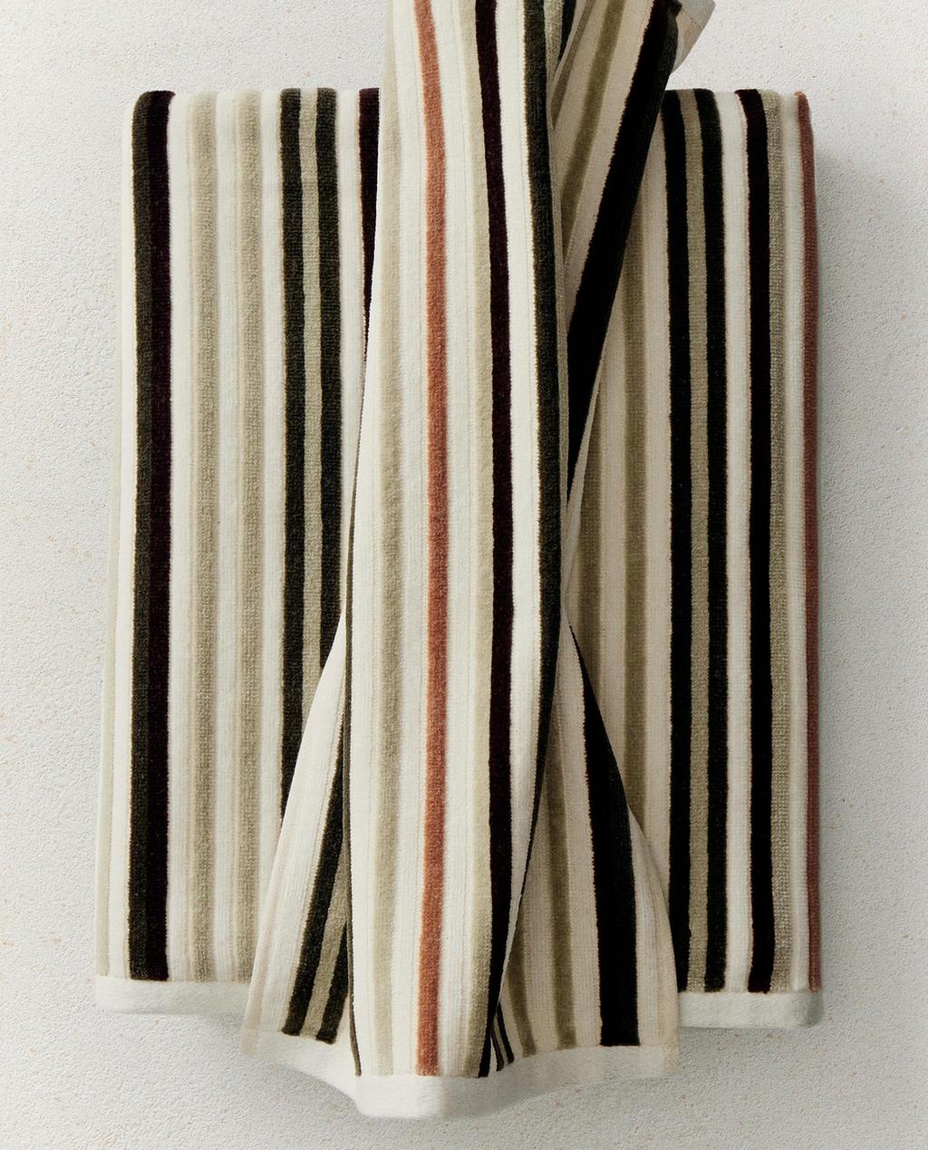 Zara Home Çoxrəngli zolaqlı pambıq velur hamam dəsmalı